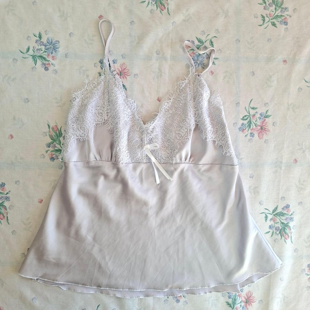 Silky Eyelash Lace Trim Coquette Camisole